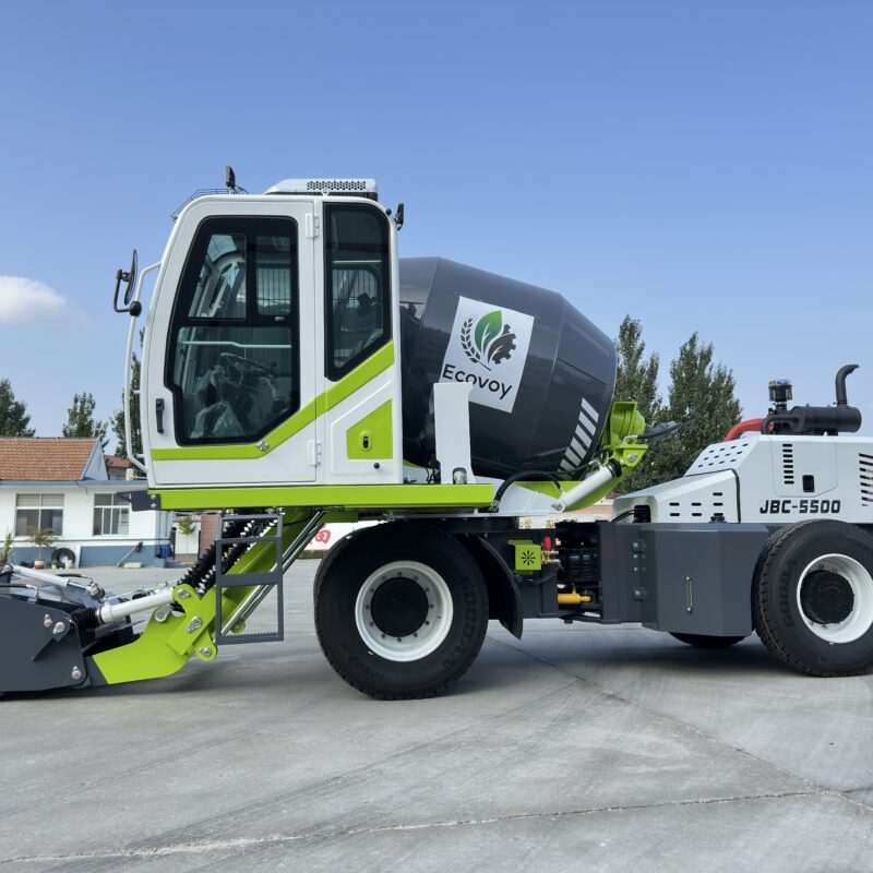 Self-loading concrete mixer truck